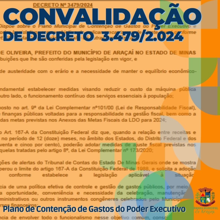 Convalidação de Decreto Nº 3.479/2.024 sobre o Plano de Contenção de Gastos do Poder Executivo